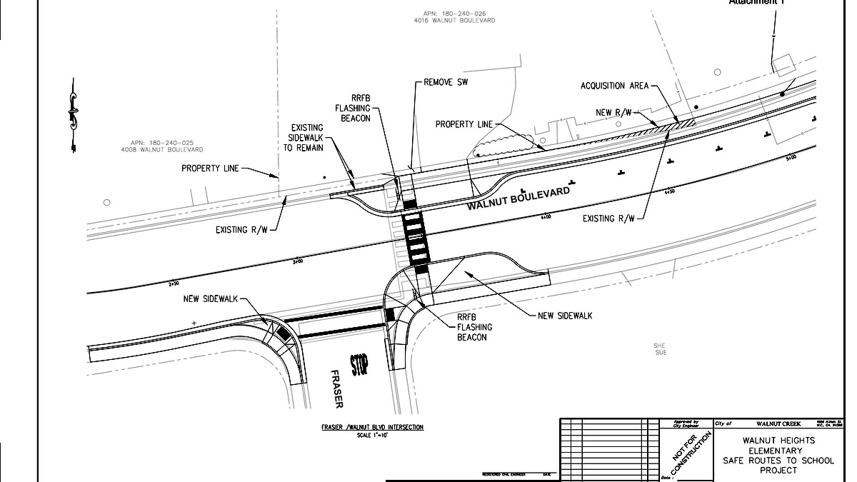 Plan drawing for Walnut Heights Elementary Safe Routes to School improvements at Fraser and Walnut Boulevard.