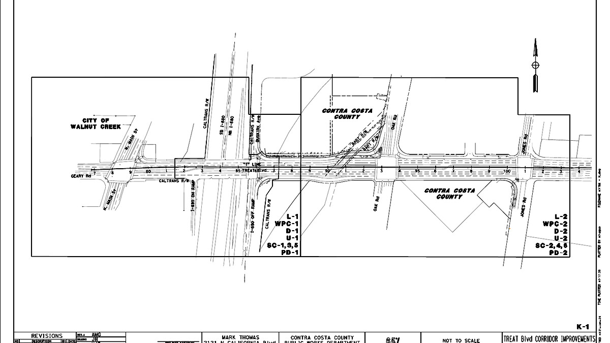 Key map from the Treat Boulevard corridor plans showing the project area from North Main Street to Jones Road.